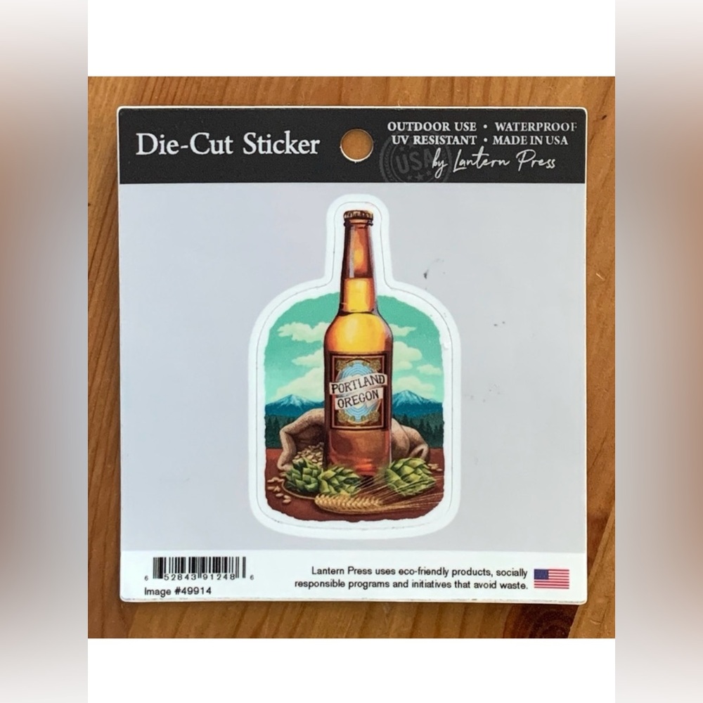 Portland Oregon brown beverage bottle die cut sticker